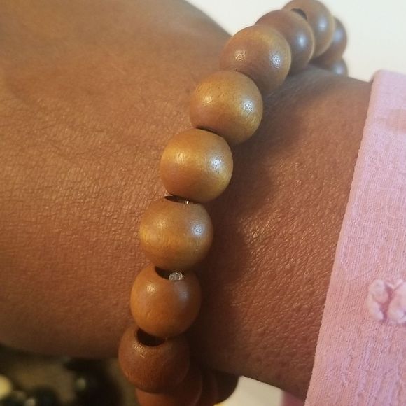 Mens Coated Brown Wooden Expansion Bracelet 8", 10mm beads New Custom Made - Picture 4 of 5